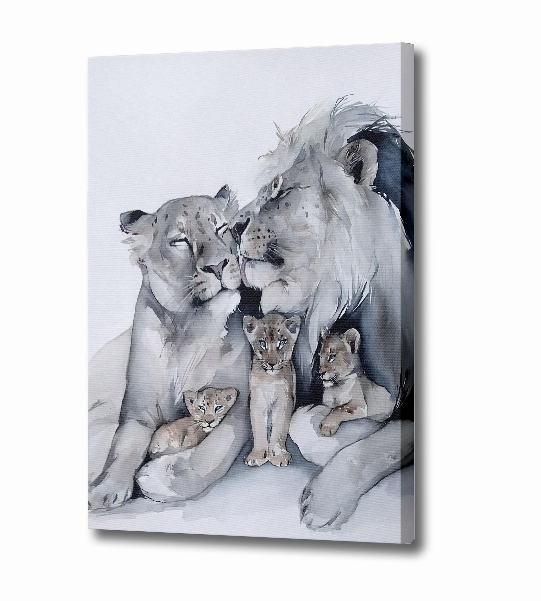 Quadro Decorativo Familía De Leões 3 Filhotes Lindo Grande
