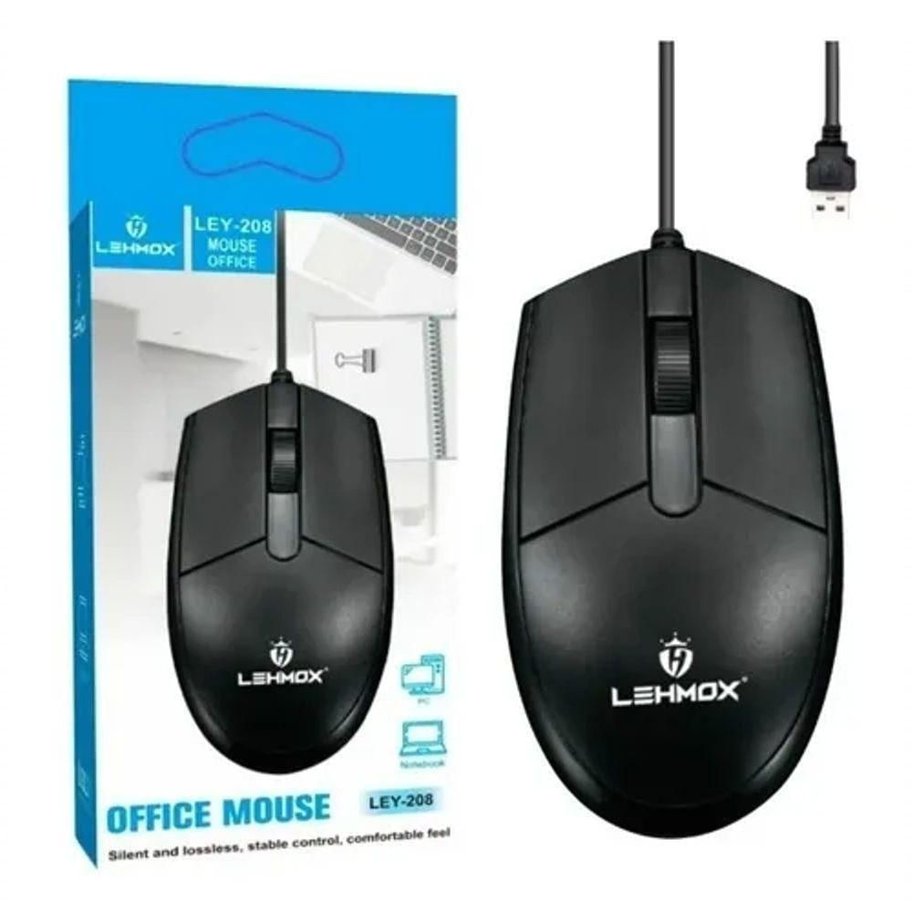 Mouse Office Ergonômico Usb óptico 1600dpi Lehmox Preto