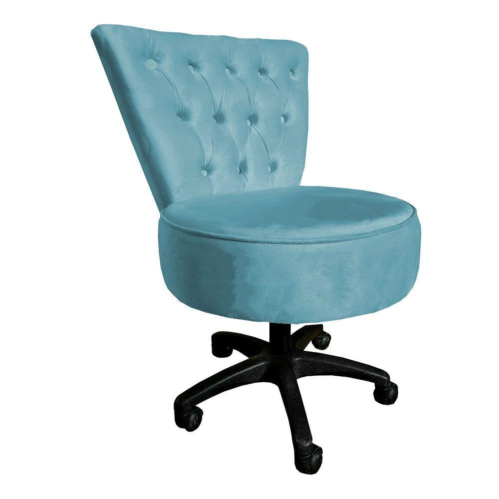 Cadeira Mocho Capitonê Elegância Veludo Base Giratória - Pallazio Azul Turquesa