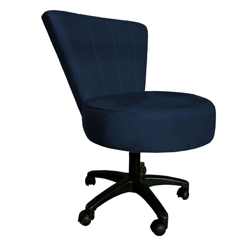 Cadeira Mocho Costurado Elegância Veludo Azul Marinho Base Giratória - Pallazio