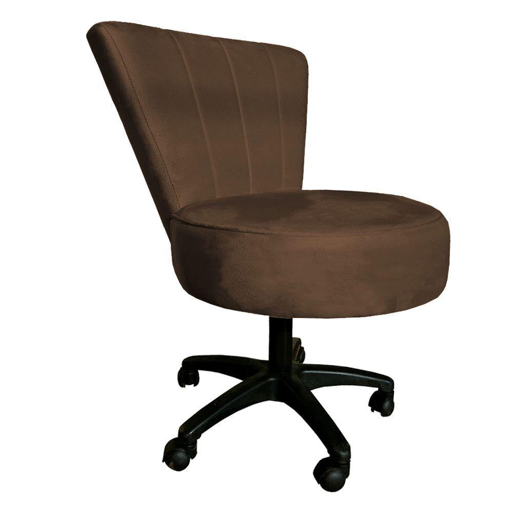 Cadeira Mocho Costurado Elegância Veludo Marrom Base Giratória - Pallazio