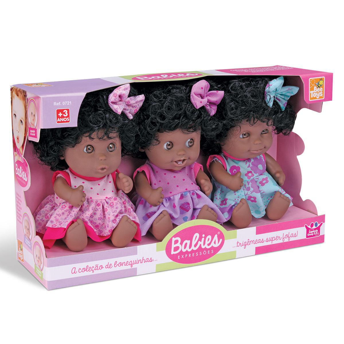 Bonecas Negras Bebês Trigêmeas Com 3 Expressões Diferentes