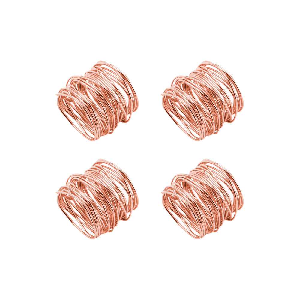 Jogo de anéis para guardanapo em aço Lyor Espiral 4cm 4 peças cobre