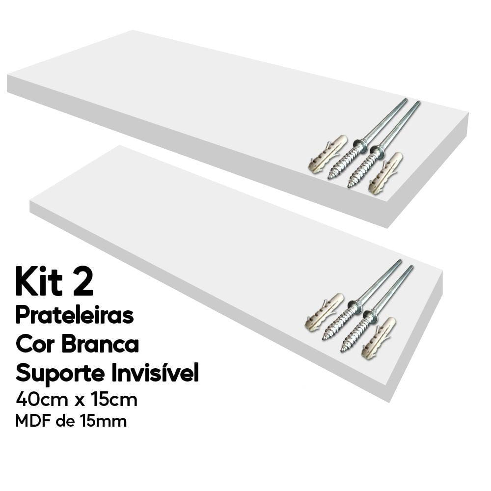 Kit 2 Prateleiras Brancas Mdf 40x15 Suporte Invisível Decora