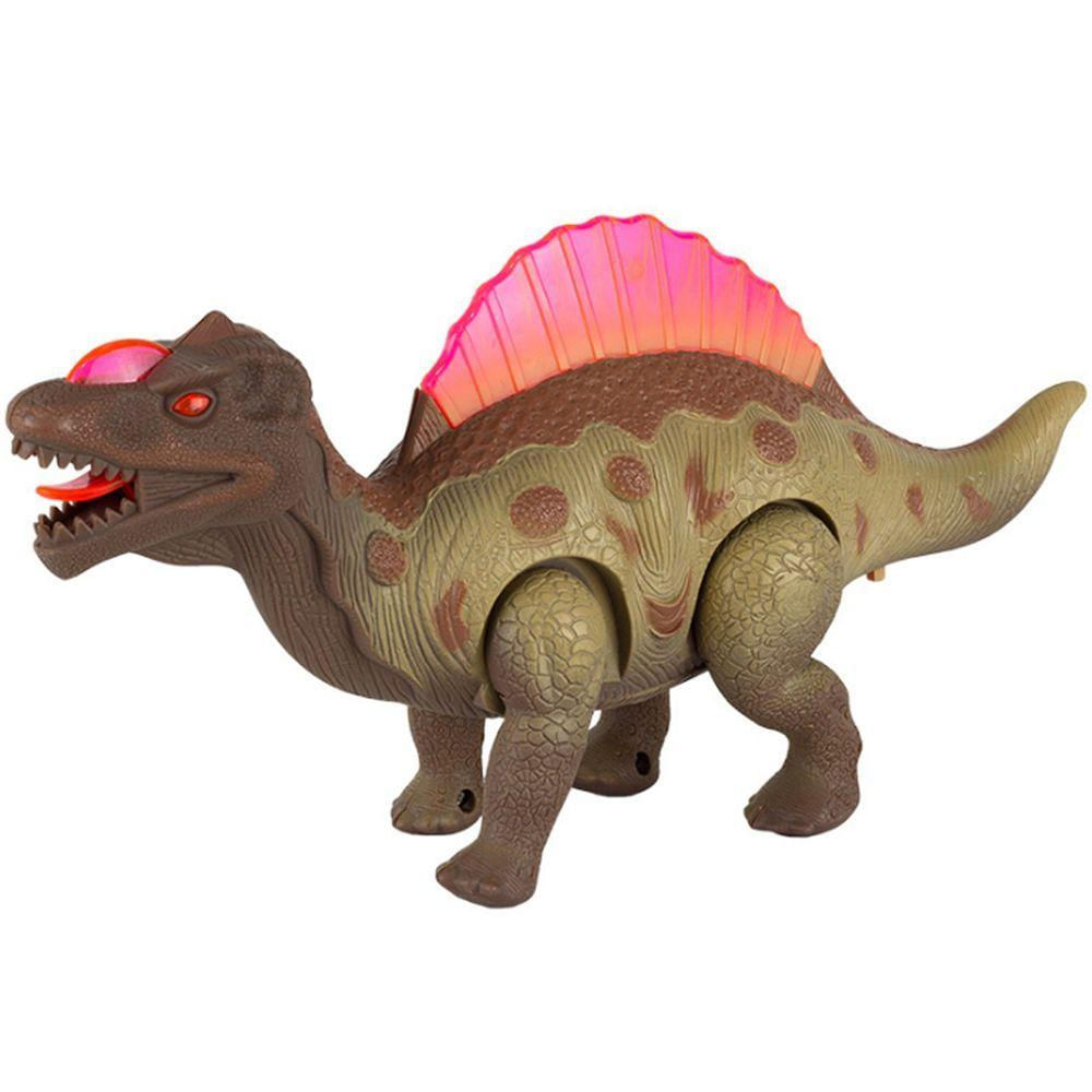 Brinquedo Dinossauro Com Luz E Som 26cm Em Plastico Marrom