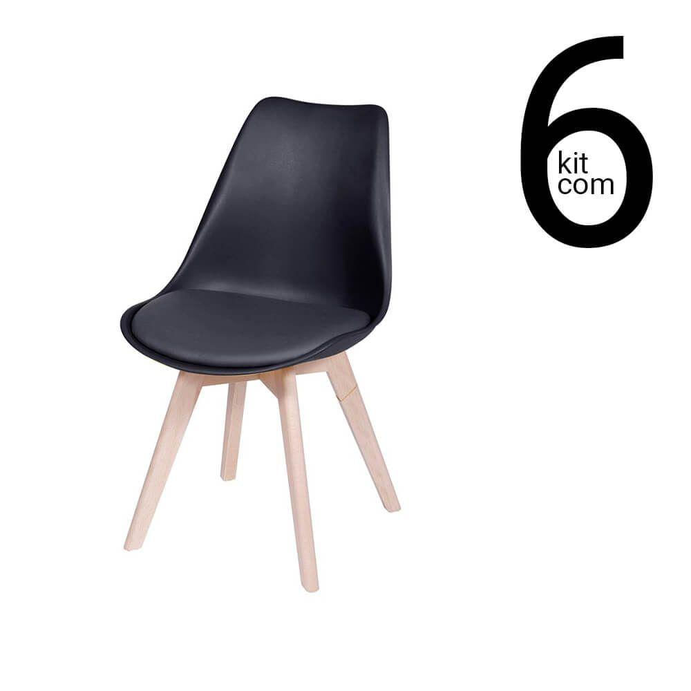 Conjunto 6 Cadeiras Saarinen Wood - Preta