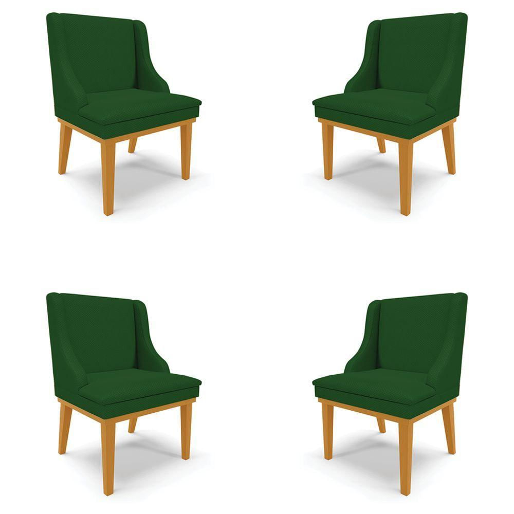 Kit 4 Cadeiras Decorativas Sala De Jantar Base Fixa De Madeira Firenze Veludo Verde Luxo/castanho