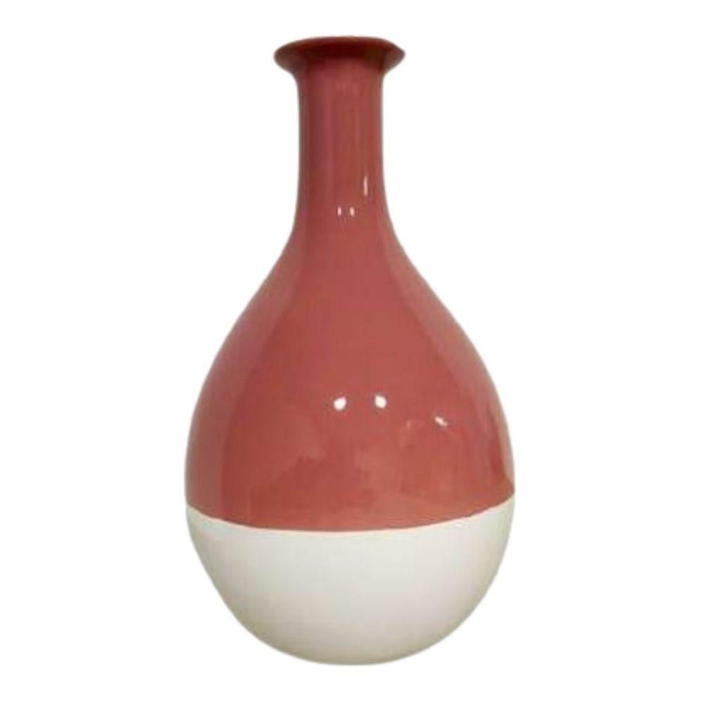 Vaso De Cerâmica Bicolor Rosa 12x22 Cm