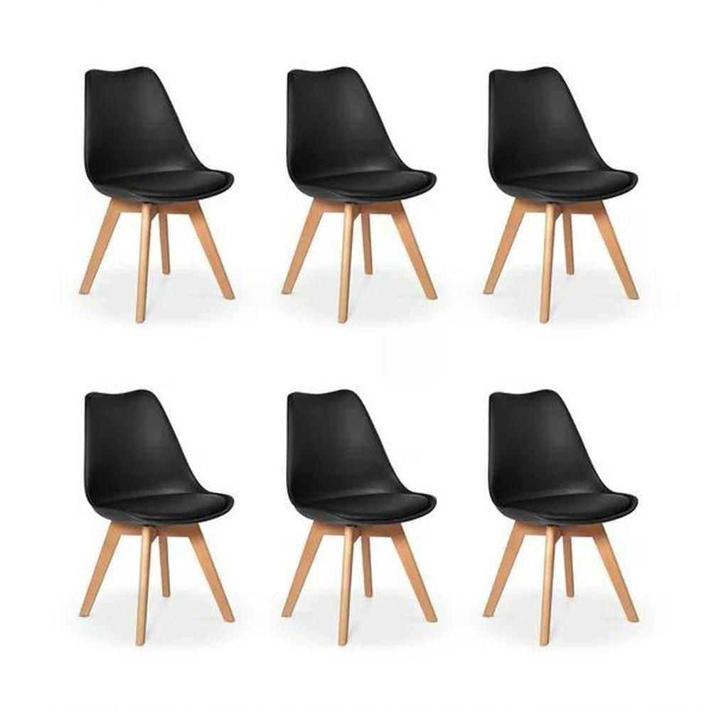 Kit 6 Cadeiras Eames Wood Leda Design Preta