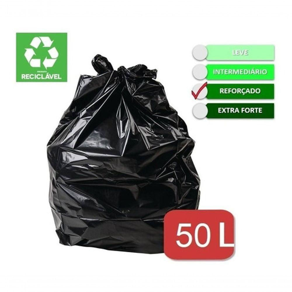 Saco De Lixo 50 Litros Reforçado Com 100 Unidades Preto