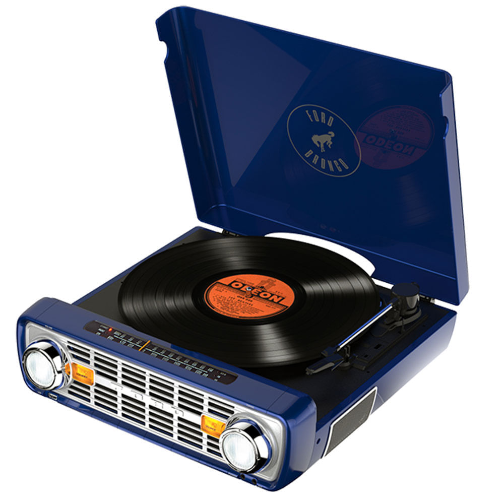 Toca-discos Vinil Retrô Bronco LP c/ conversão digital, AM/FM, entradas AUX e USB - Azul