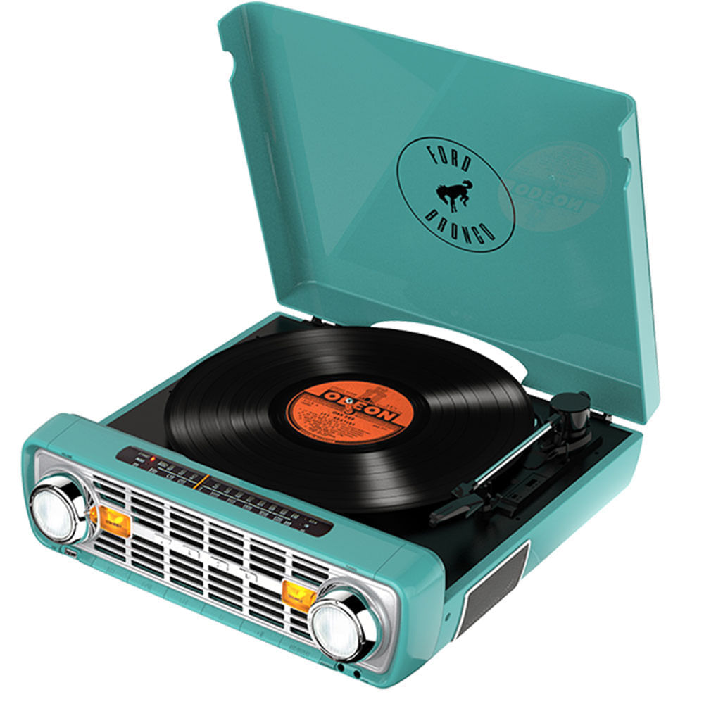 Toca-discos vinil Bronco LP ION c/ rádio, USB, entrada aux e conversão digital - Verde