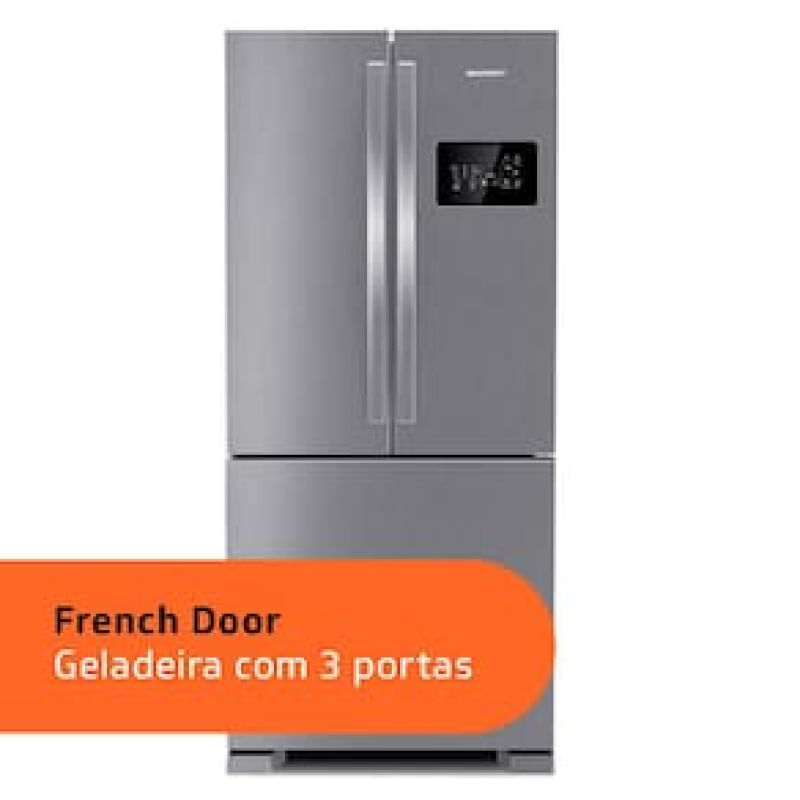 Geladeira Brastemp French Door BRO85AK Frost Free com Tecnologia Inverter, Turbo Freezer e Design Premium Inox – 554 L Inox / 110
