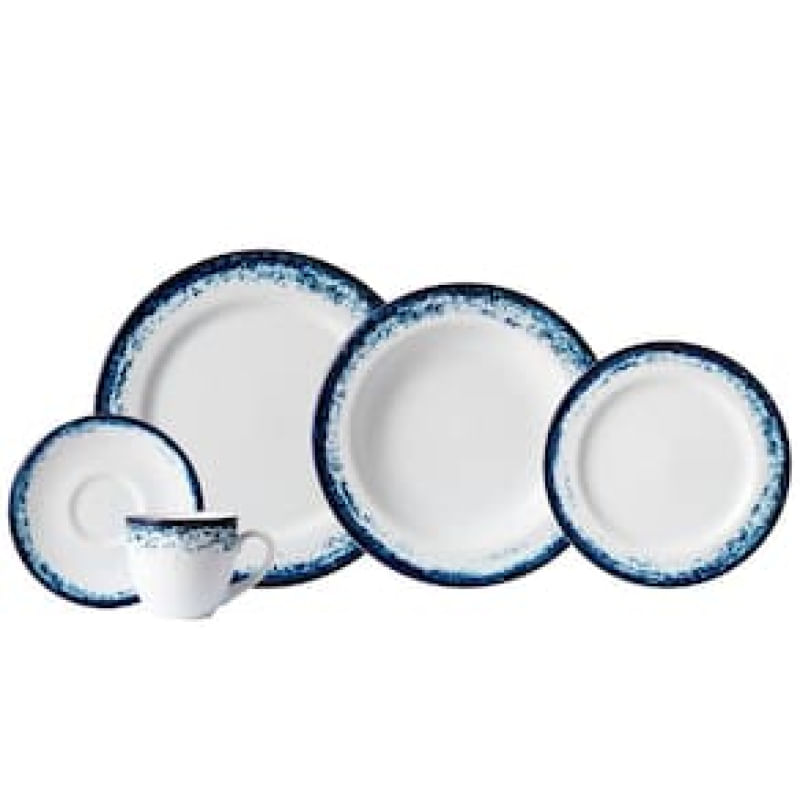 Aparelho de Jantar 20 Peças P.Schmidt Real Névoa em Porcelana com Xícara de Chá - Branco/Azul