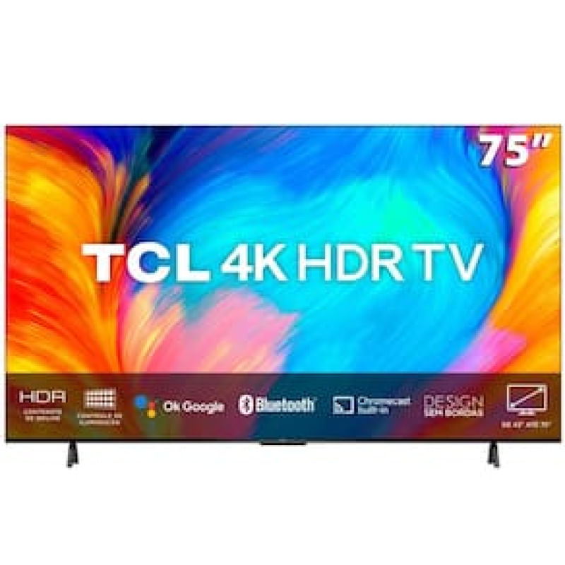 Smart TV LED 75" 4K UHD TCL P635 Google TV, Dolby Audio, HDR10+, WiFi Dual Band, Bluetooth Integrado, Chromecast e Google Assistente