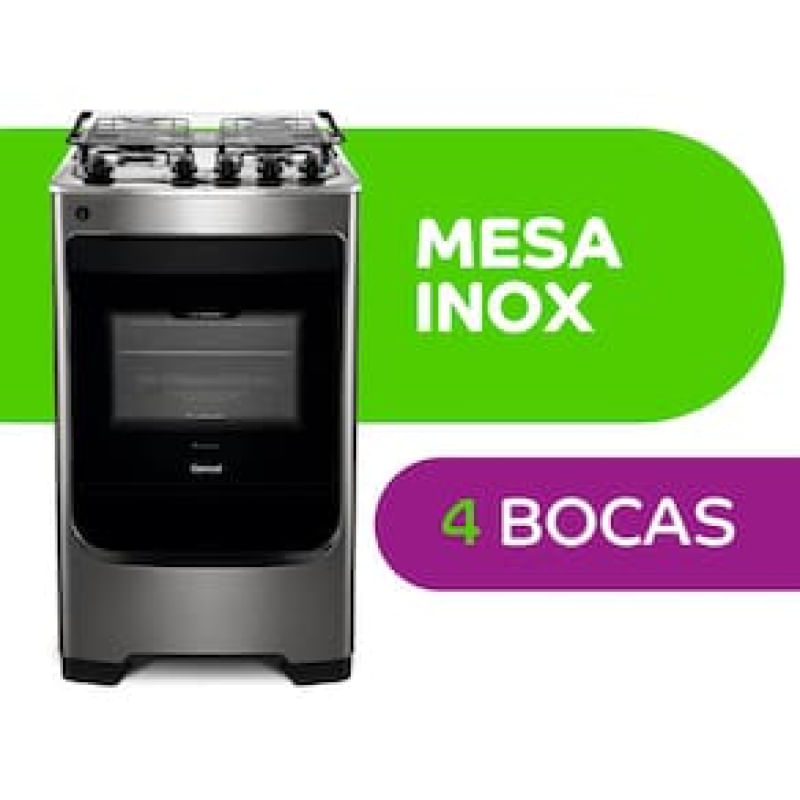 Fogão Consul 4 Bocas CFO4NAR com Mesa de Inox Acendimento Automático e Design Frente Única Bivolt - Inox