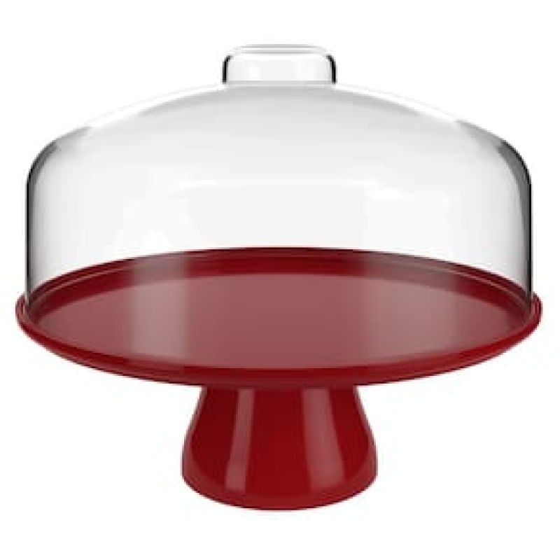 Boleira com Cúpula Coza Cake em Polipropileno Vermelha/ Transparente  32 cm
