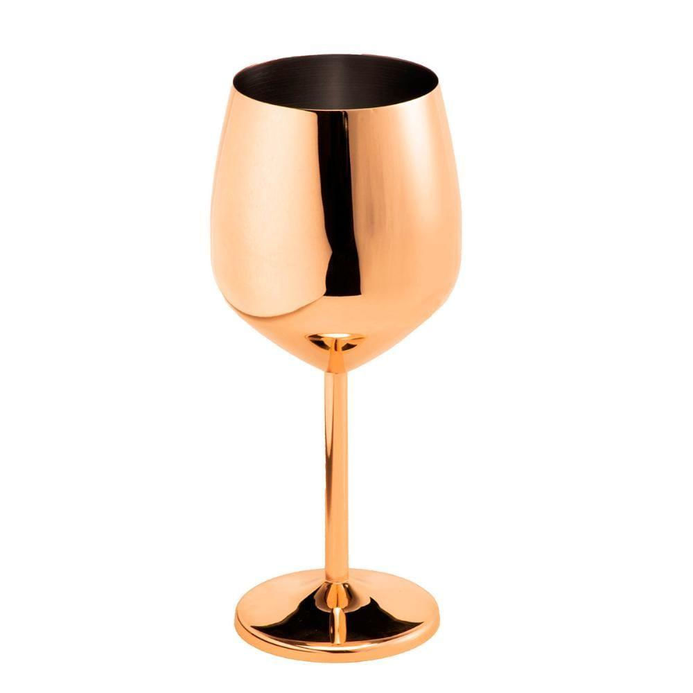 Taça Metalizada Vinho Drink Gyn Festa Buffet Rosé Gold 500ml