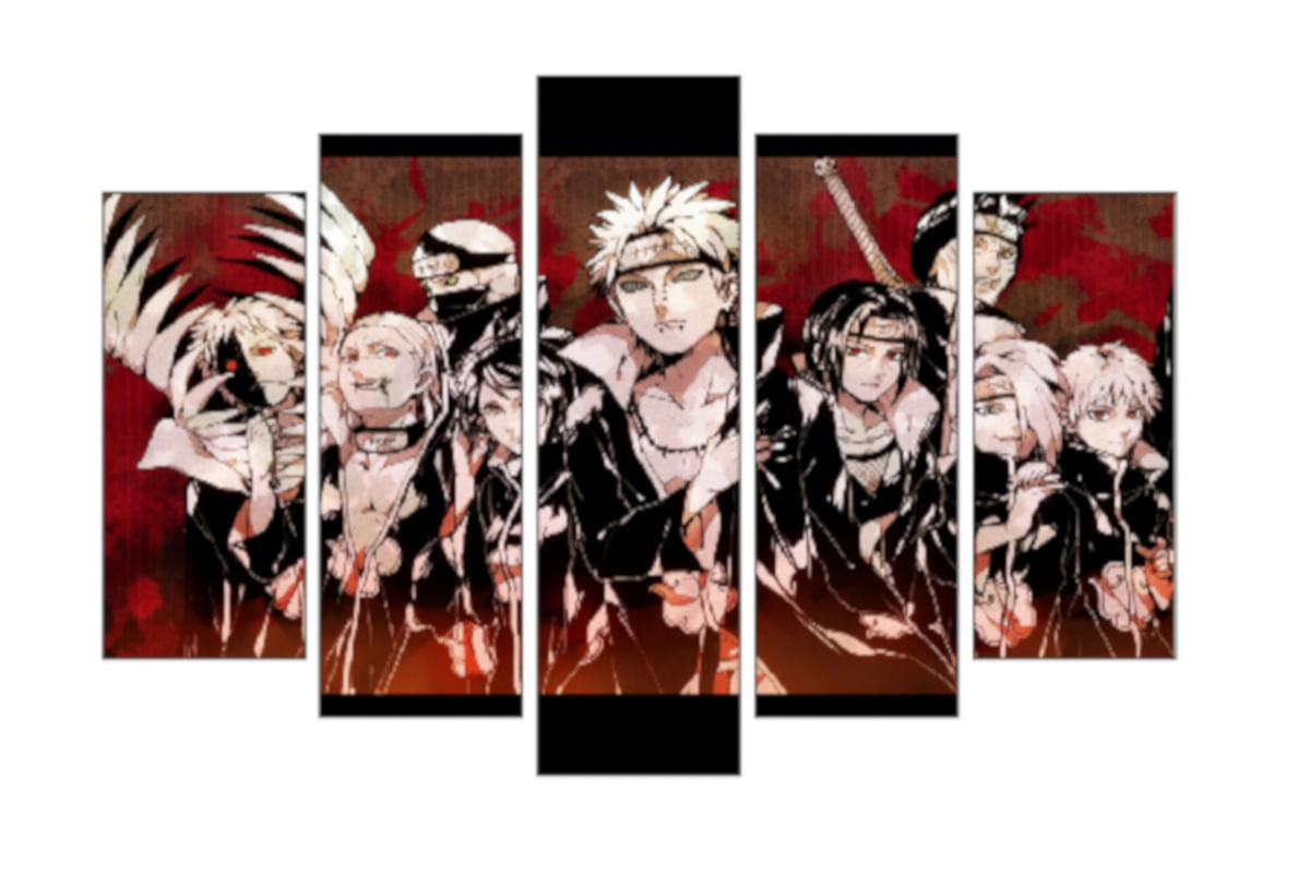 Quadro Mosaico 5 Peças Mdf 6Mm Anime Naruto Personagens