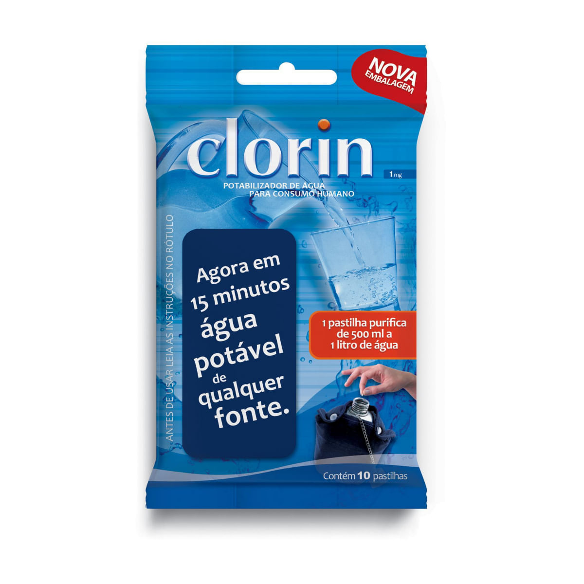 Clorin 1 - Higienizador, Purificador De Água, 1 Cartela