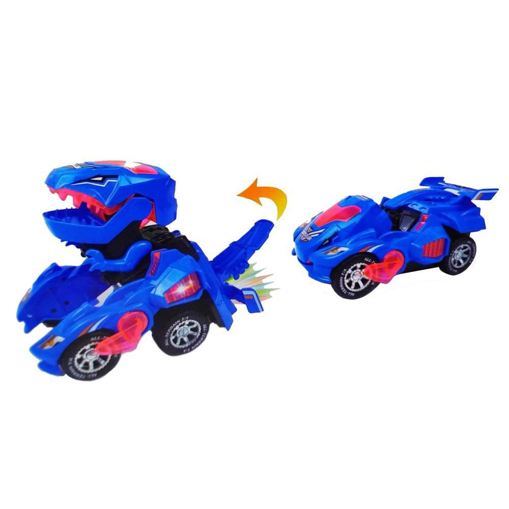 Carrinho Transformers Dinossauro Bate E Volta Sons Luz Azul