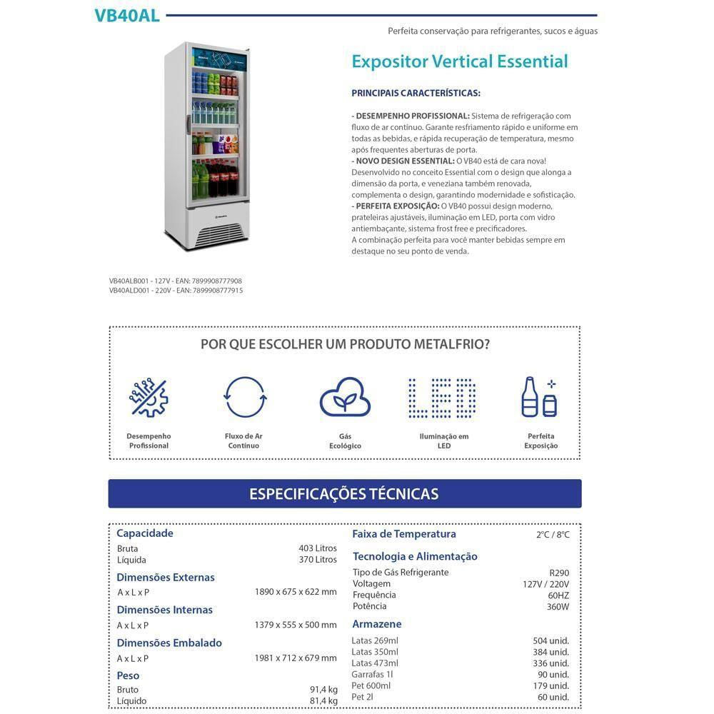 Visa Cooler Refrigerador Expositor De Bebidas Vertical 2 A 8ºc 370l Vb40al 220v Branco - Metalfrio