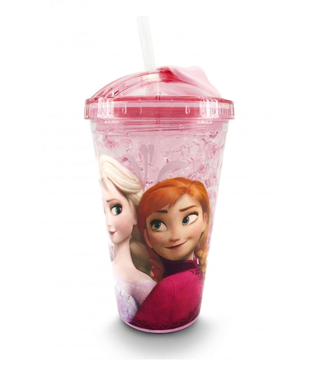 Copo Com Tampa Canudo Gel Disney Frozen 450 Ml Anna E Elsa