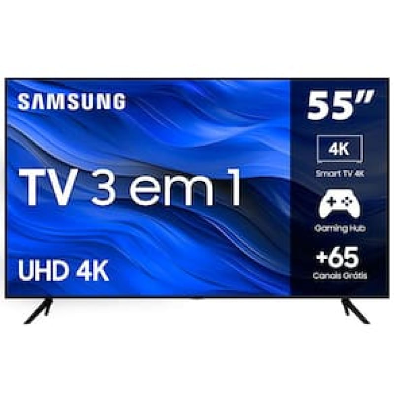 Smart TV 55" UHD 4K Samsung 55CU7700, Processador Crystal 4K, Samsung Gaming Hub, Visual Livre de Cabos, Tela sem limites, Alexa built in