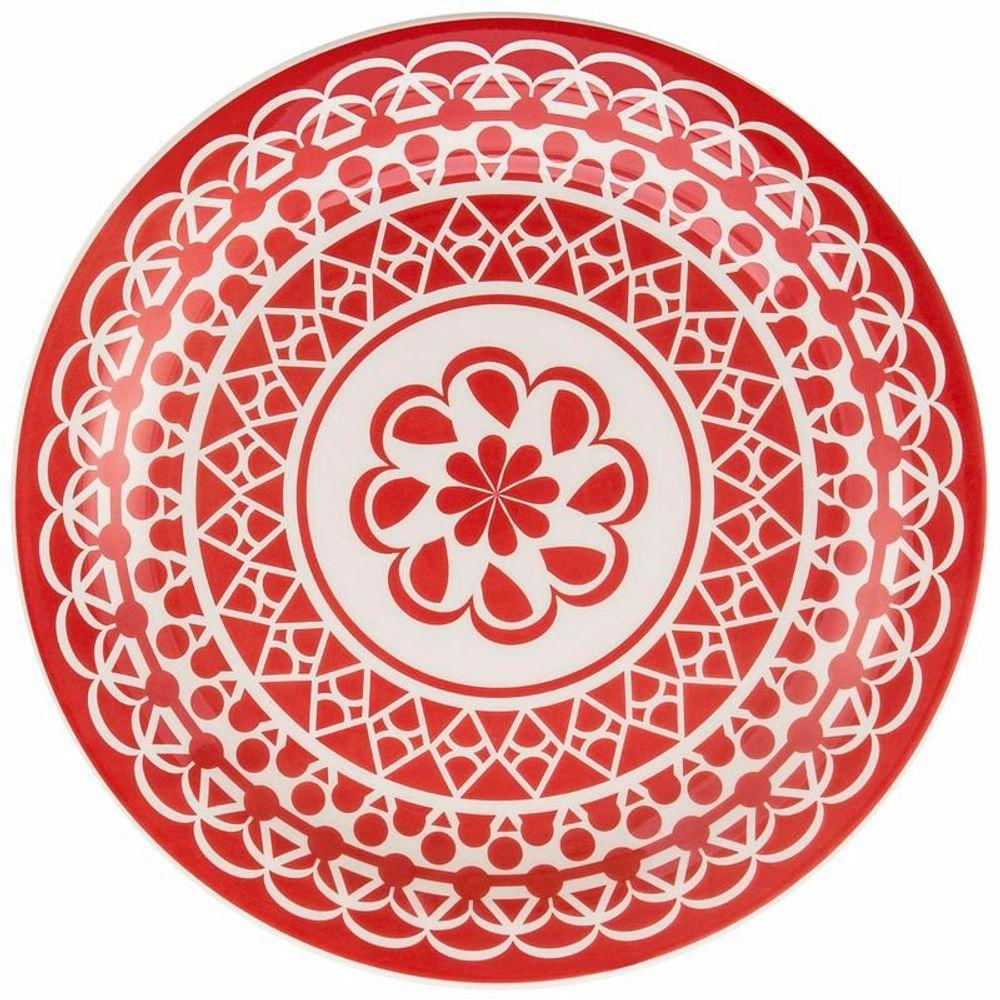 Prato Raso Floreal Renda Vermelha Cerâmica Oxford® 26cm