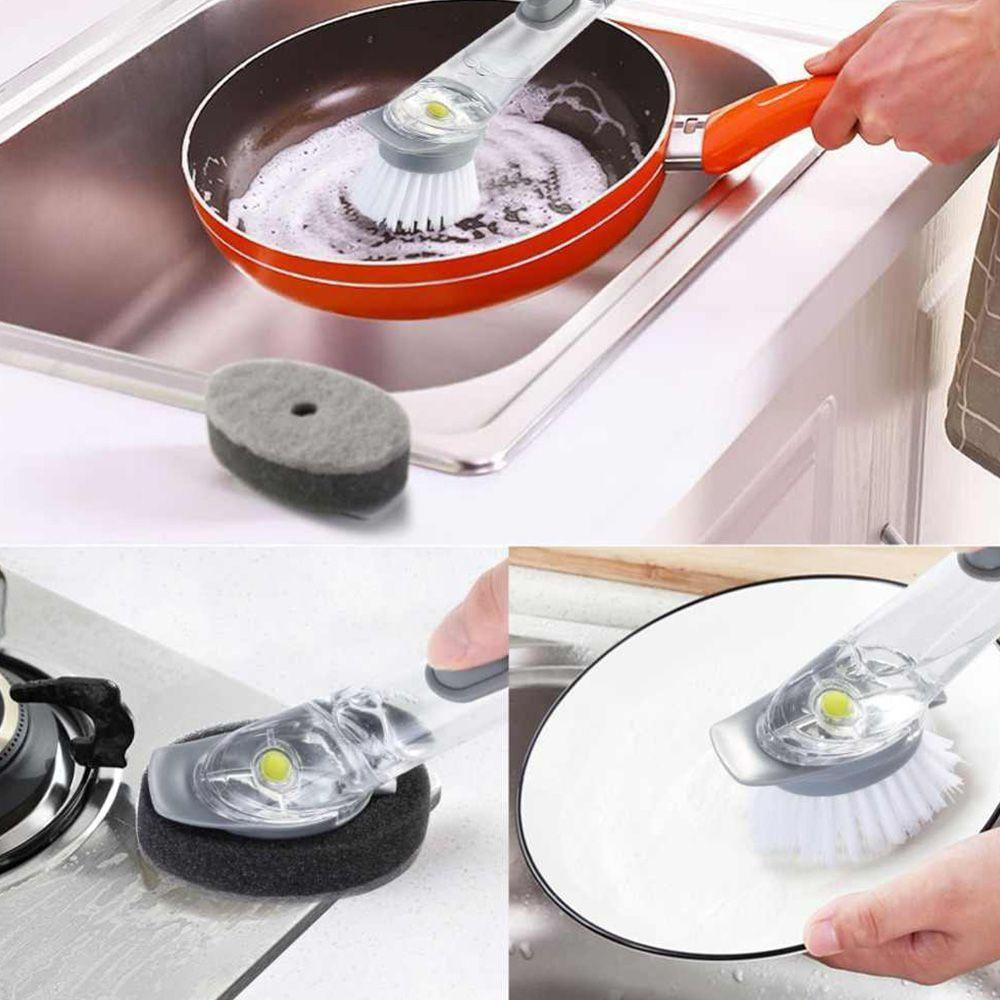Escova Limpeza 2 Em 1 Dispenser Detergente Esponja Cozinha Lava Louça