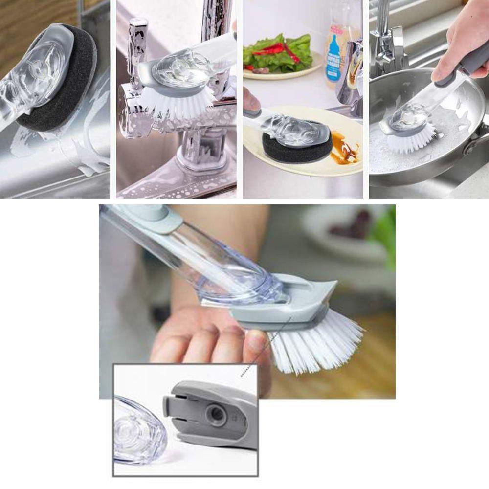 Escova Limpeza 2 Em1 Dispenser Detergente Esponja Lava Louça