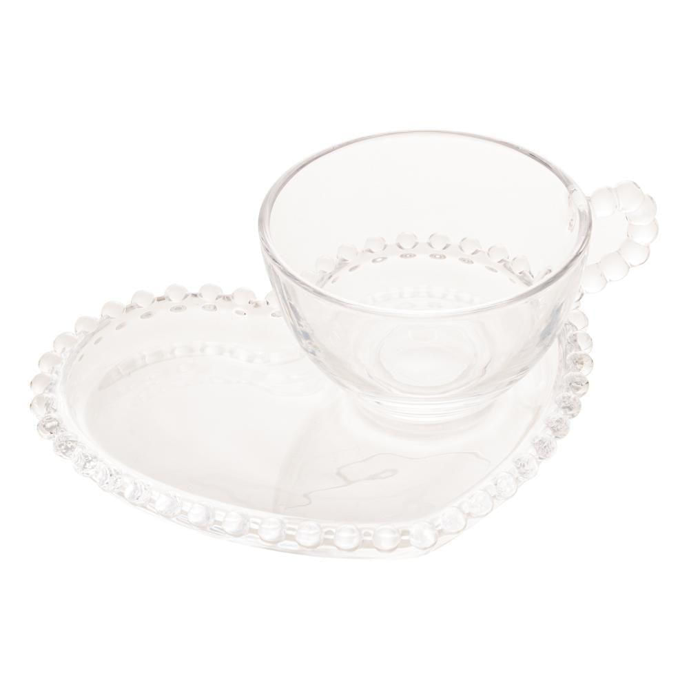 Xícara Chá Cristal C/prato Coração Pearl 180ml